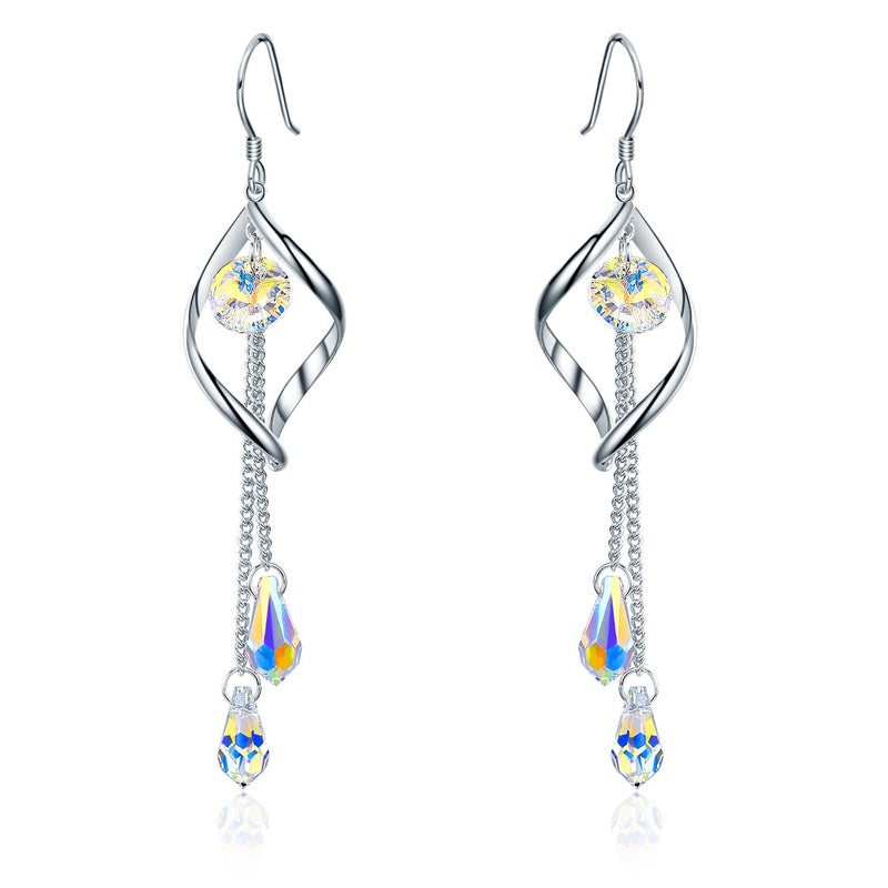 SBLING Platinum-Plated Color Change Multi-Teardrop Earrings Made with Aurora Borealis Austrian Crystals (5.0 cttw) - Image 1